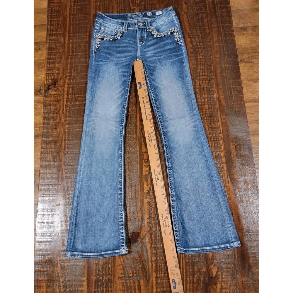 Miss Me Jeans Size GIRLS 12 YOUTH  Boot Cut Rhinestone Embroidered 28" Inseam